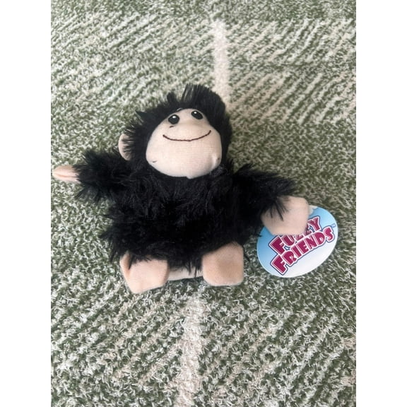 Fuzzy Friends Plush Cuddly Fur Fluffy Black Sitting Gorilla Monkey 5.5” New (BONUS 1 FUN CHOPS)