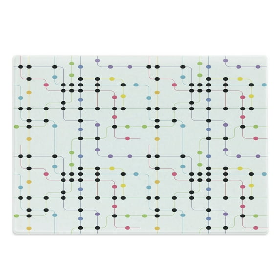 Colorful Cutting Board, Metro Scheme with Vivid Colored Intricate Lines and Dots Urban Life Transportation, Decorative Tempered Glass Cutting and Serving Board, Large Size, Multicolor, by Ambesonne