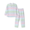 thumbnail image 1 of Balery Colorful Checkerboard Pijama para Hombre de Dos Piezas con Manga Larga, Conjunto de Dormir y Descanso Suave con Bolsillos-Medium, 1 of 7