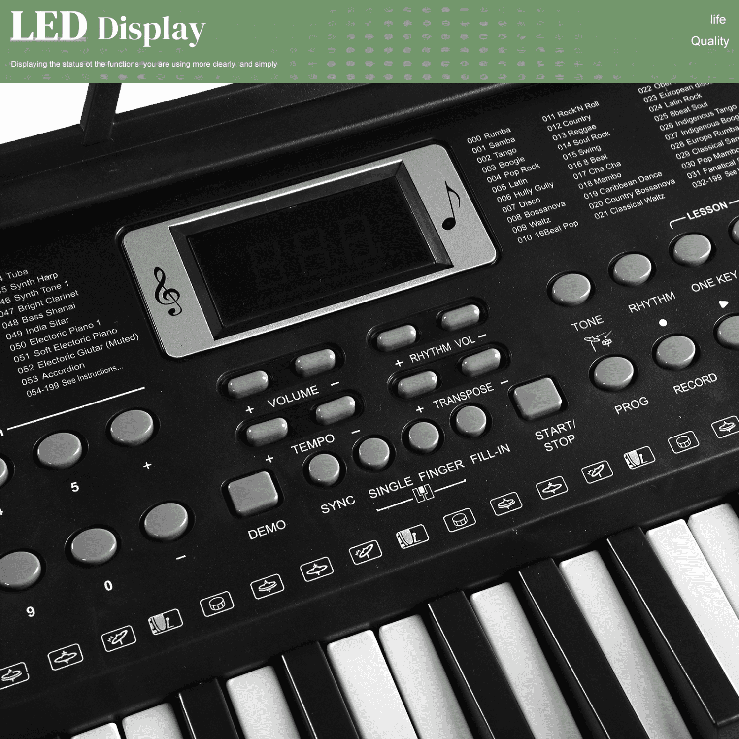 Hassch 61 Key Keyboard Piano for Beginners, Complete Keyboard Kit with Stand, Bench, Headphone, Microphone, Music Rest, LED Screen, Built In Speakers and 3 Teaching Modes, Black