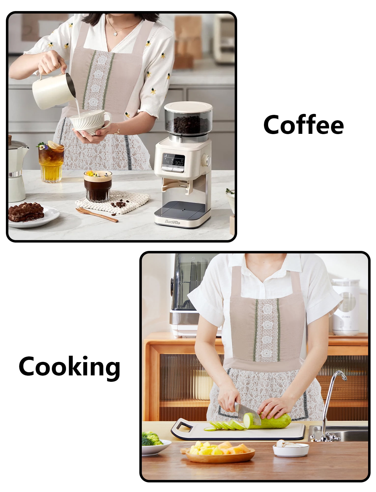 FEOYA Women’s Apron Kitchen Cotton Apron Pinafore Cooking Apron Lace Cute aprons Dress Loose Smock for Gardening Chef Baking Art Painting Brown
