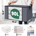 thumbnail image 4 of WALL QMER 6 Pack Clothes Storage, 90L Foldable Thick Fabric Blanket Storage Bags, Storage Containers for Organizing Bedroom, Closet, Clothing, Comforter, Organization and Storage with Handle,Grey, 4 of 6