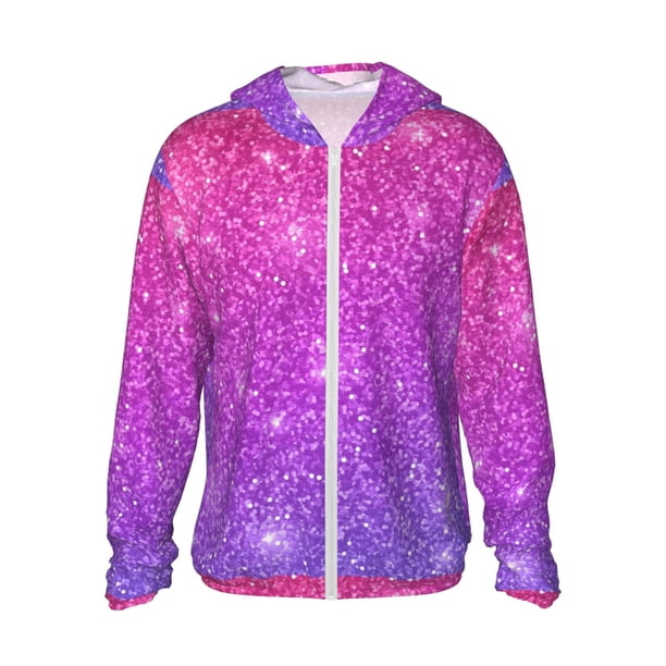 Fotbe Pink Purple Glitter Chaqueta con Protección Solar UPF 50+ para Hombre y Mujer, Camisa con Capucha y Bolsillos-Medium