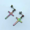 thumbnail image 2 of Ayyufe Pack Of 1 Punk Men Women Stainless Steel Cross Dangle Ear Stud Earring Party, 2 of 7