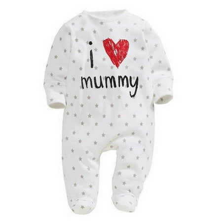 

elfinBE Newborn Baby Striped Star Print Long Sleeve Round Neck Pants Creeper Sleepsuits 0-24Months