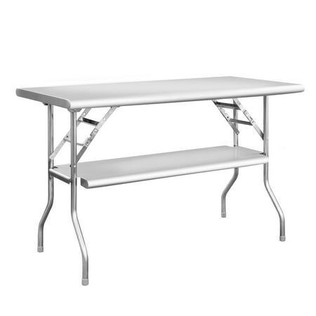 Royal Gourmet PW2448D Outdoor BBQ Folding Work Table Stainless Steel Kitchen Picnic Dinner Double Shelves