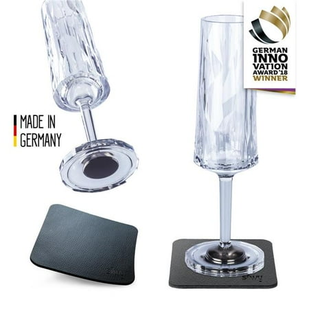 

Silwy Drinkware SILKO-CH-C-2 Magnetic Plastic Champagne Glasses with Metal Nano Gel Pads - Clear - Set of 2