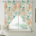 thumbnail image 2 of Teal Red Coastal Swag Valances for Windows, Kitchen Curtains 36 Inch Length 2 Panels Set, Jellyfish Nautical Beach Coral Starfish Short Curtains for Small Windows Rod Pocket Cafe Curtains 28"x36", 2 of 8