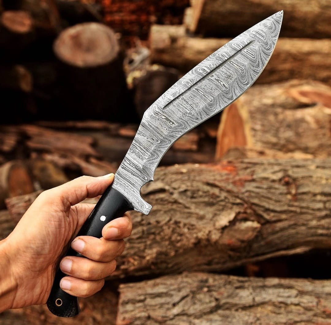 AJSANITY 16" FULL TANG DAMASCUS Fixed Blade BOWIE Hunting SURVIVAL Knife GURKHA KUKRI KNIFE