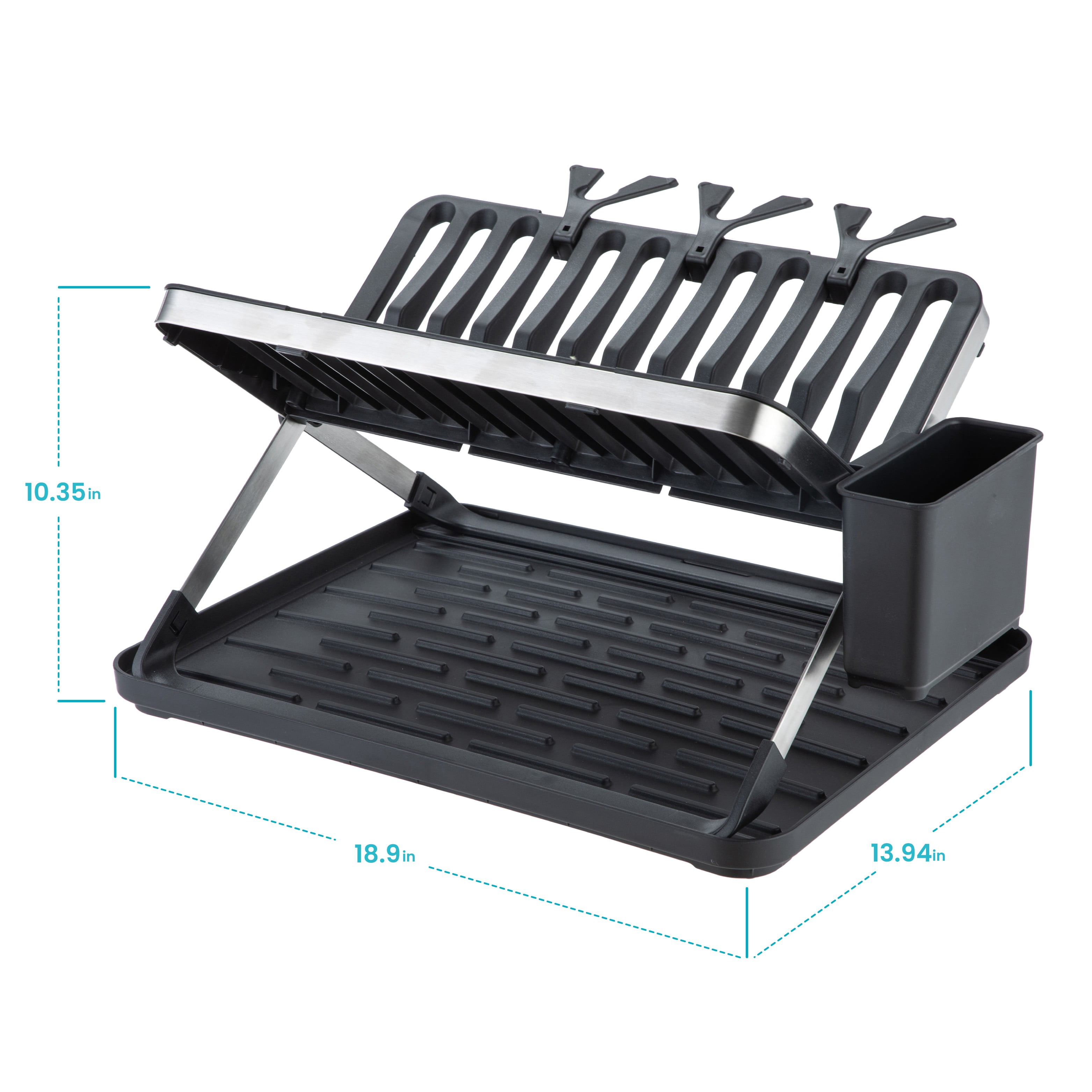 Home Zone Living Foldable X-Frame Dish Drying Rack with Drip Tray and Utensil Caddy
