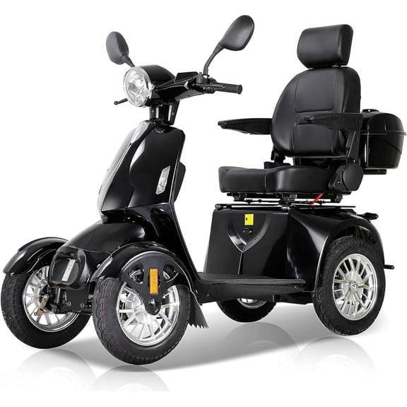 Ndrfhaj Secure Foldable 4-Wheel Mobility Scooter with Charger & Basket, Black, 500 lb Limit