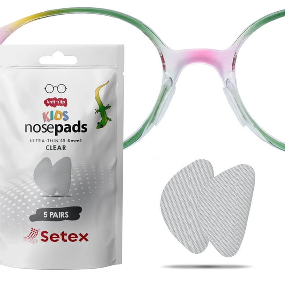 Setex Gecko Grip 0.6mm Anti Slip Eyeglass Nose Pads for Kids (5 Clear Pair) USA Made, 2000 Innovative Microstructured Fibers per Nose Pad, 0.6mm x 6mm x 10.88mm