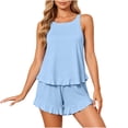 thumbnail image 5 of UAMVSH Pajama Sets for Women 2 Piece Ruffle Lounge Set Soft Crewneck Sleeveless Top with Shorts Sleepwear Set Cute Outfits, 5 of 7