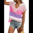thumbnail image 1 of Tops Cortos de Verano para Mujer 2025, Suéter de Corta, Chaleco con Bloques de Color y Cuello en U, Camisetas Holgadas. Rosa y L, 1 of 9