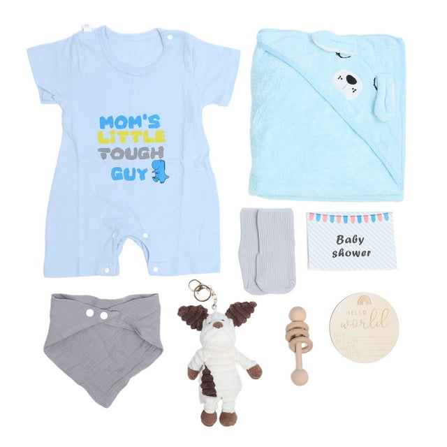 Baby Shower Gifts Basket Soothing Toys Gifts First Birthday Gifts Newborn Baby Gifts Set Including Clothes Cute Doll Wooden Funny Bibs Socks Greeting Card