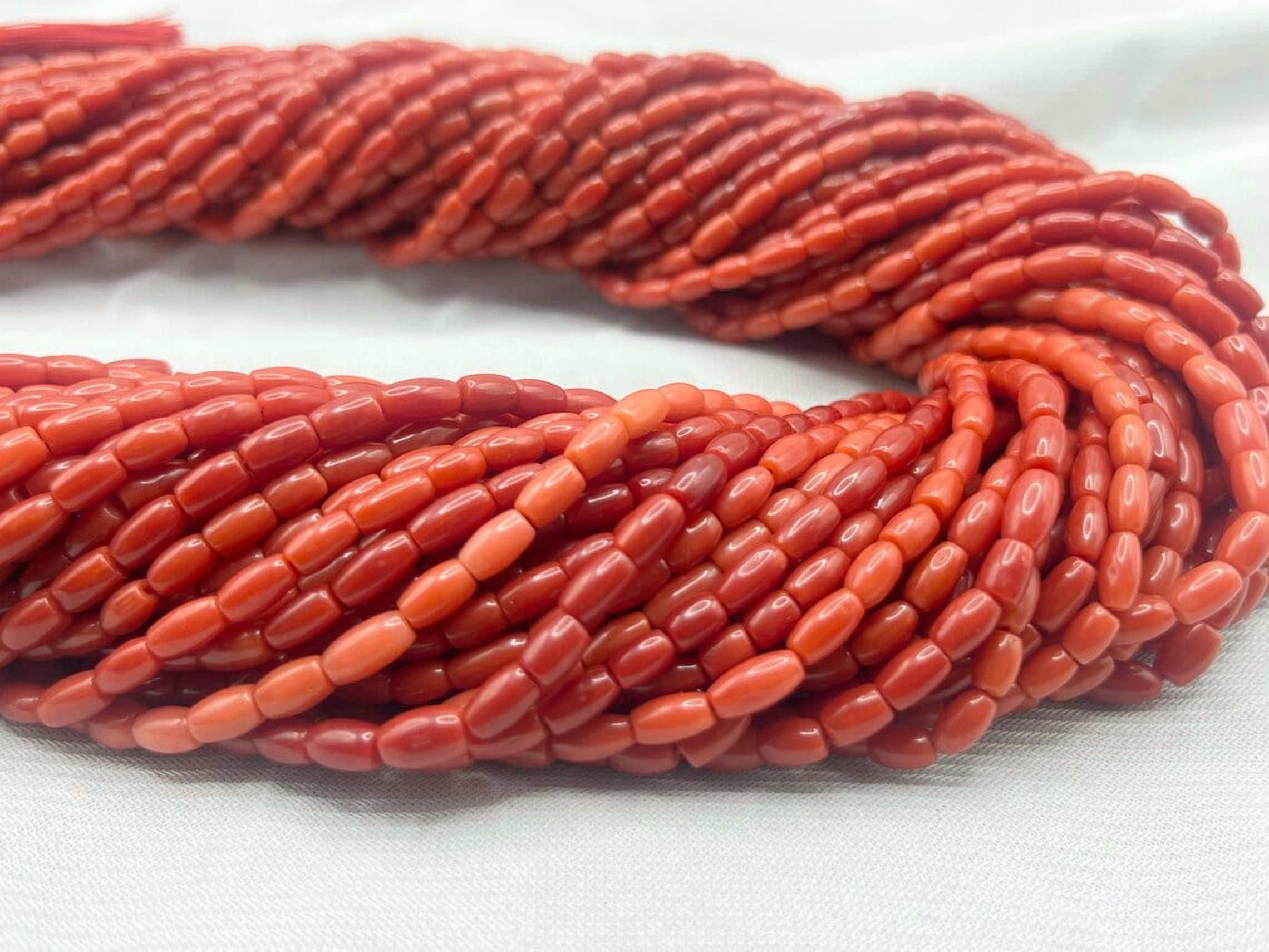 Natural Italian Coral Smooth Tube Beads Coral Pipe Beads Smooth Coral Beads 15 Inch Coral Tube Beads 4x7mm Coral Smooth Tube Strand  For Jewelry Making