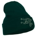 thumbnail image 4 of Glitter Happy Holiday Embroidered Long Knitted Beanie - Dk Green OSFM, 4 of 5