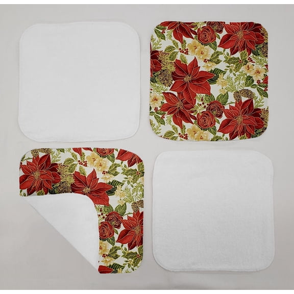 Christmas Poinsettia Washcloths (Set of 4) (Towel Color: White)