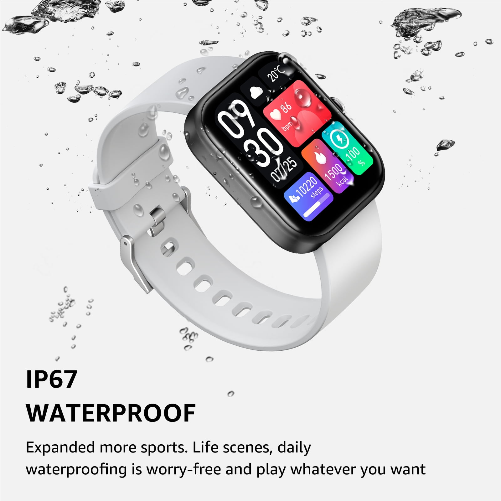 RDRKR Adult Smart Watch for Android and iOS, Fitness Tracker, IP67 Waterproof, Smart Watch for Women Men  (Gray)