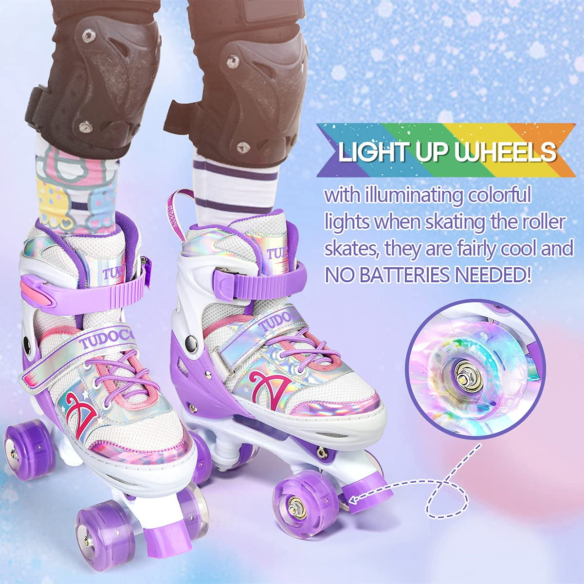 weituo Women's Adjustable Glow-In-The-Dark Roller Skates, Purple