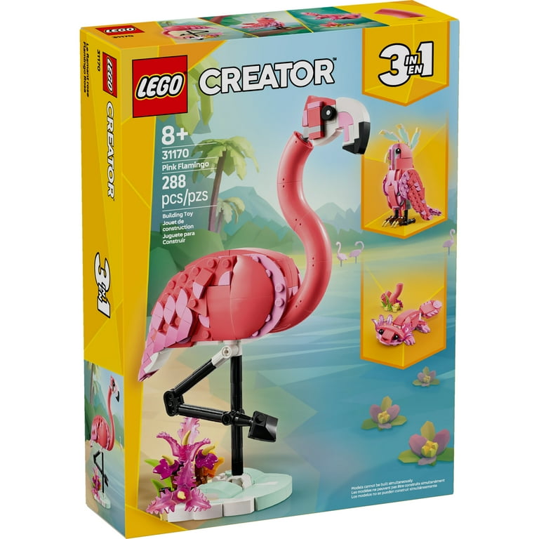 LEGO Creator 3 in 1 Wild Animals: Pink Flamingo Building Toy, Ages 8+ - Includes 3 Building Options, Pink Flamingo, Cockatoo, or Axolotl - Easter Basket Stuffer - 31170