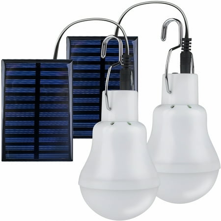 HIBIBUD 2 Pack Solar Light Bulbs Portable LED Camping Lamps with Remote and Timer Shed Lights for Chicken Coop and Tent