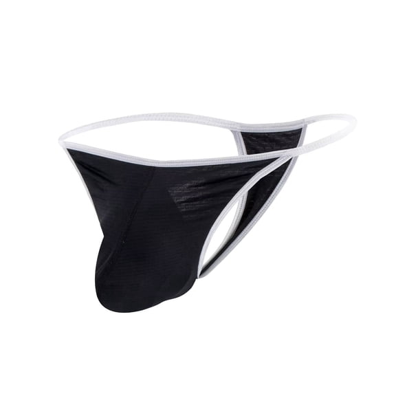 TANBOM Men's Nylon Thong Sexy Underwear Soft Big Pouch Breathable Tagless Black M