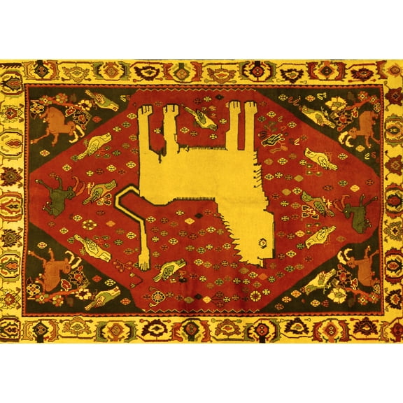 Ahgly Company Machine Washable Indoor Rectangle Persian Yellow Traditional Area Rugs, 5' x 7'