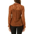 thumbnail image 4 of MODA NOVA Junior's Long Sleeve Lace See Through Floral Color Block Blouse Brown M, 4 of 6