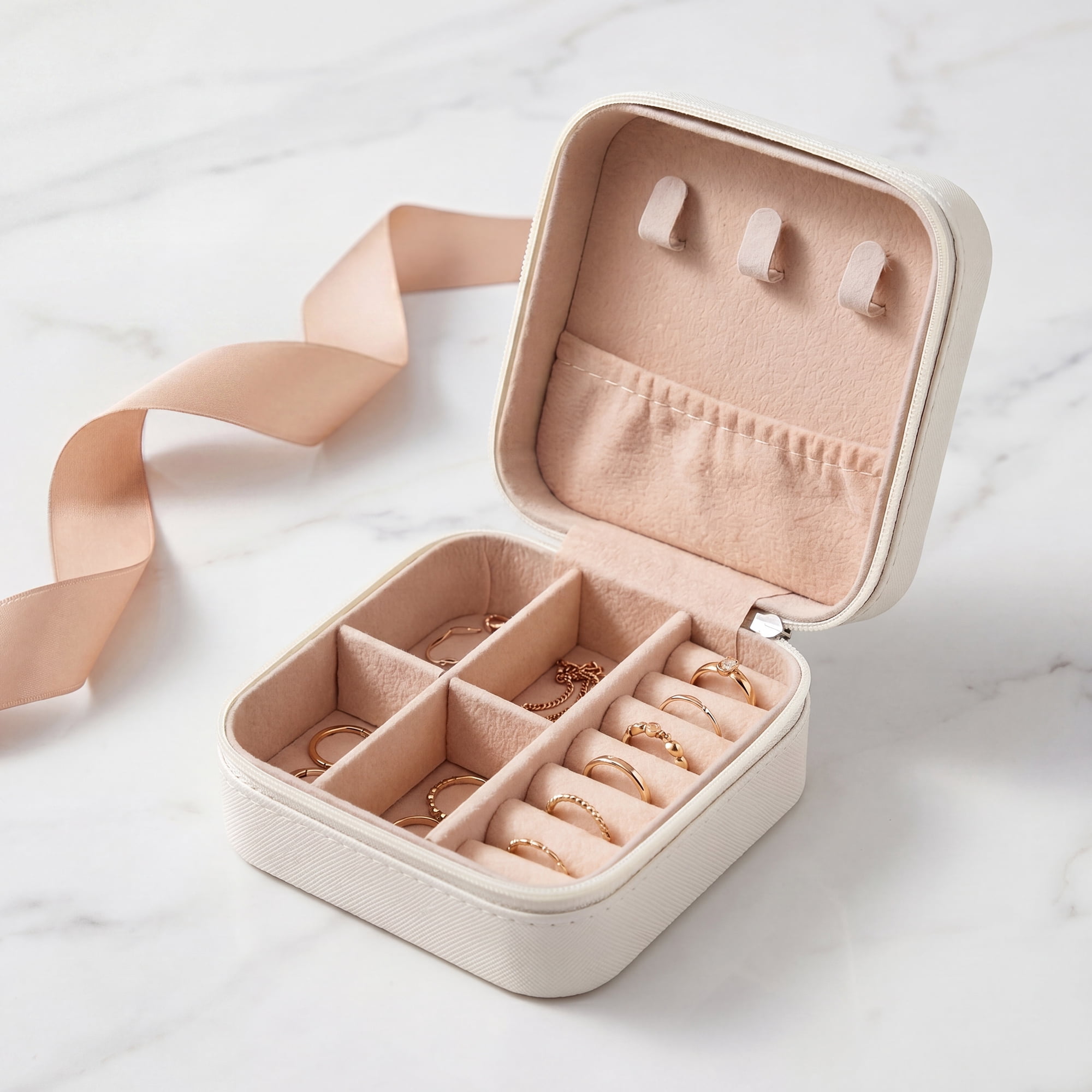 Travel Jewelry Box Mini Portable PU Leather Organizer for Women and Girls Gifts Beige