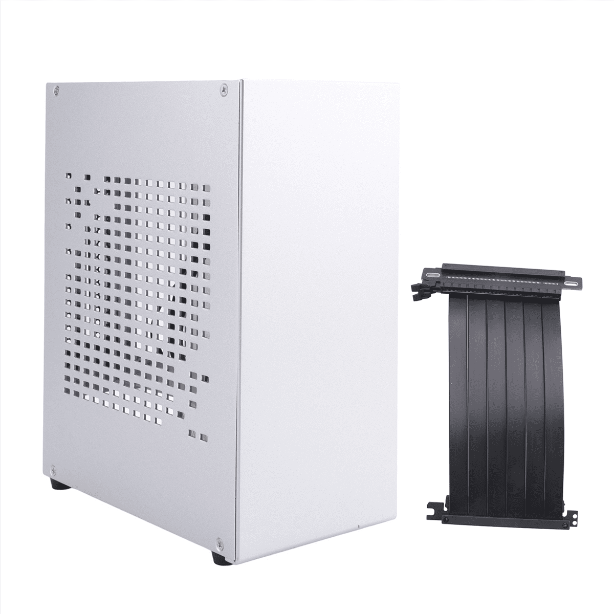 A07 Mini ITX Computer Case Chassis HTPC Host Case USB3.0 ITX Enclosure with Graphics Card Extension Cable(B),1 * Mini ITX case 1 * Extension Cable,silver