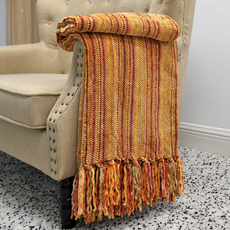 Home Soft Things Multi Color Crystal Chenille Throw Yellow Green