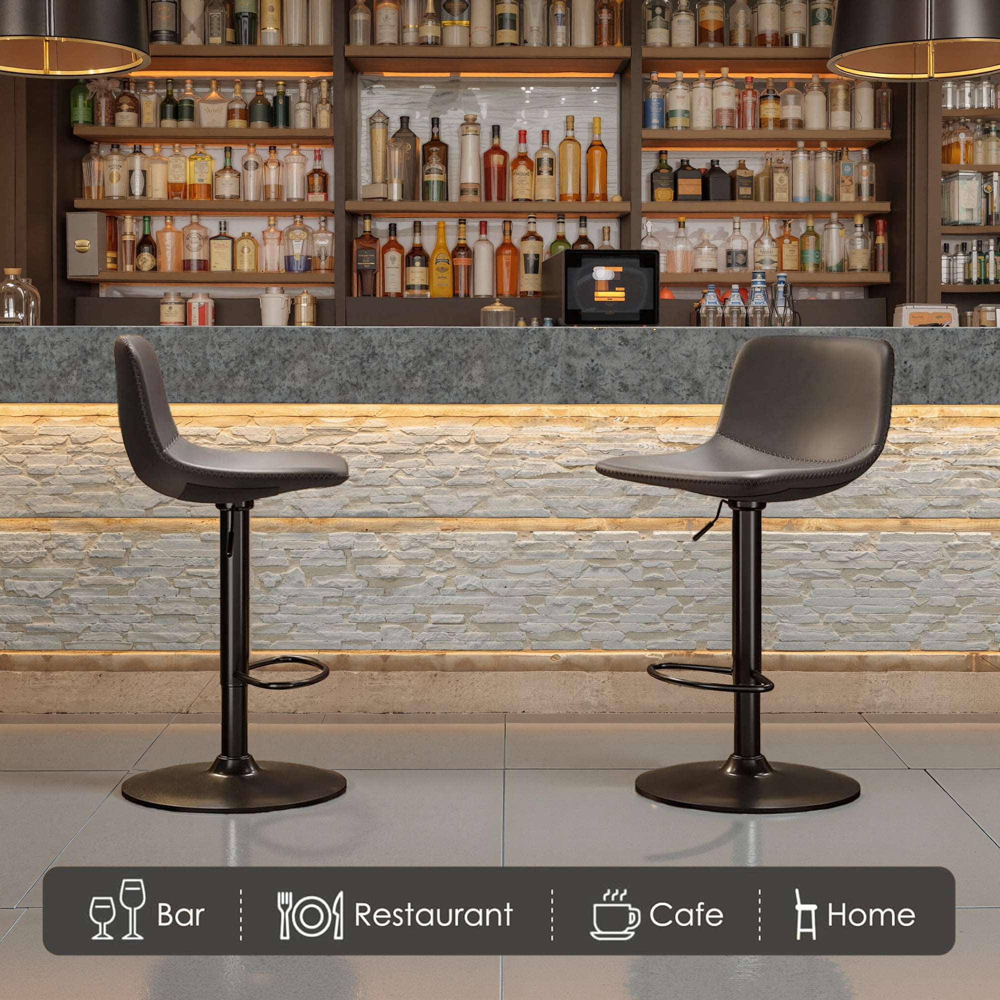 MAYEERTY 2-Set Gray Modern Swivel Bar Stools with Back Support for Kitchen Island, Adjustable Height