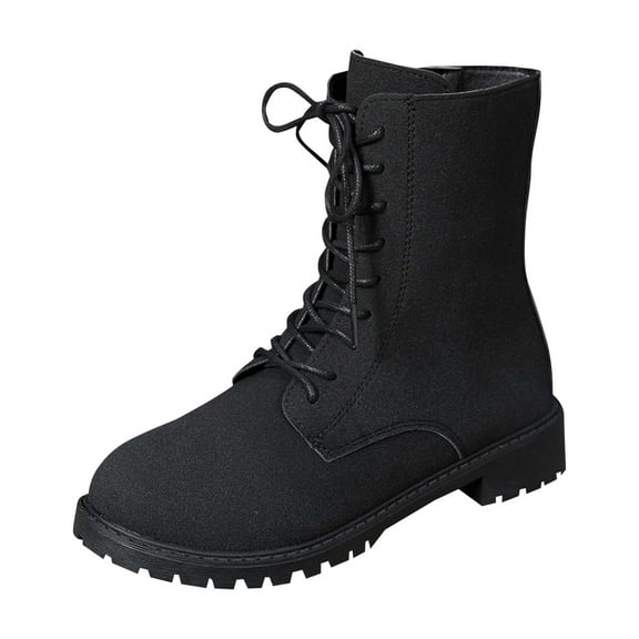 Xfvqtps Winter Boots for Women Fashion Ankle Booties with Side Zipper Comfortable Low Heel Chunky Sole Casual Outdoor Shoes Black
