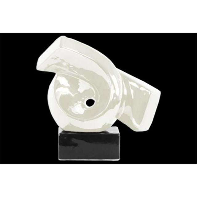 4.25 x 9.5 x 9.75 in. Ceramic Ribbon Abstract Sculpture on Rectangle Base - Gloss Finish, White