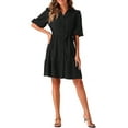 thumbnail image 1 of INSPIRE CHIC Vestido camisero de mujer con cuello en V, con cinturón, de manga burbuja, con capas, por encima de la rodilla, XS Negro, 1 of 6