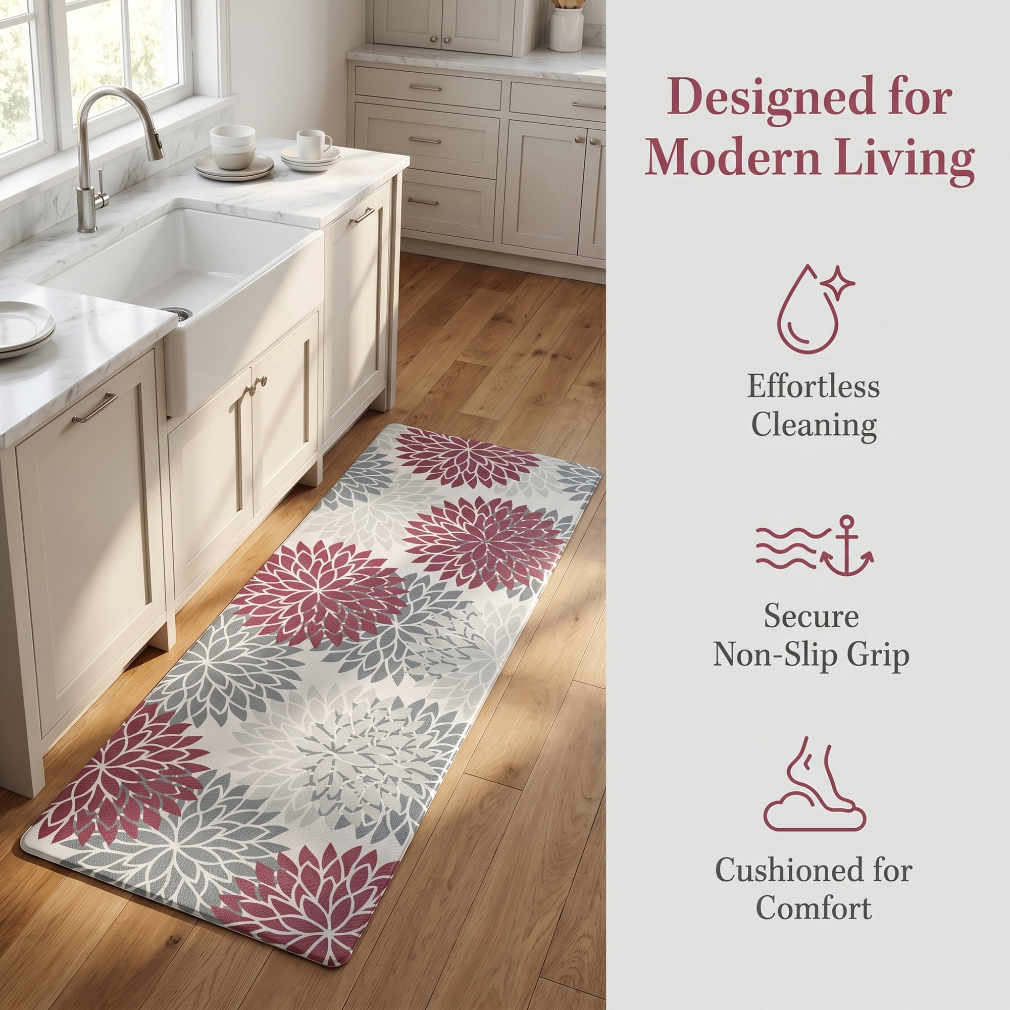 Unique Bargains Ergonomic Kitchen Mats Red 47" x 17"