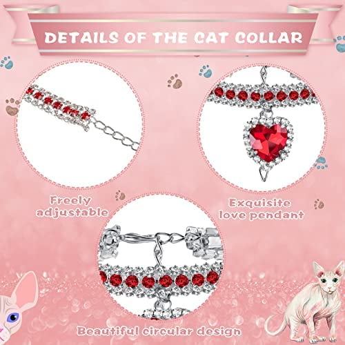 Gerrii 2 Pcs Pink Dog Cat Bowls and Small Puppy Collar Set for Cat and Dog,  Pink Bling Cat Collars Rhinestones Stainless Steel Puppy Bowls Adjustable
