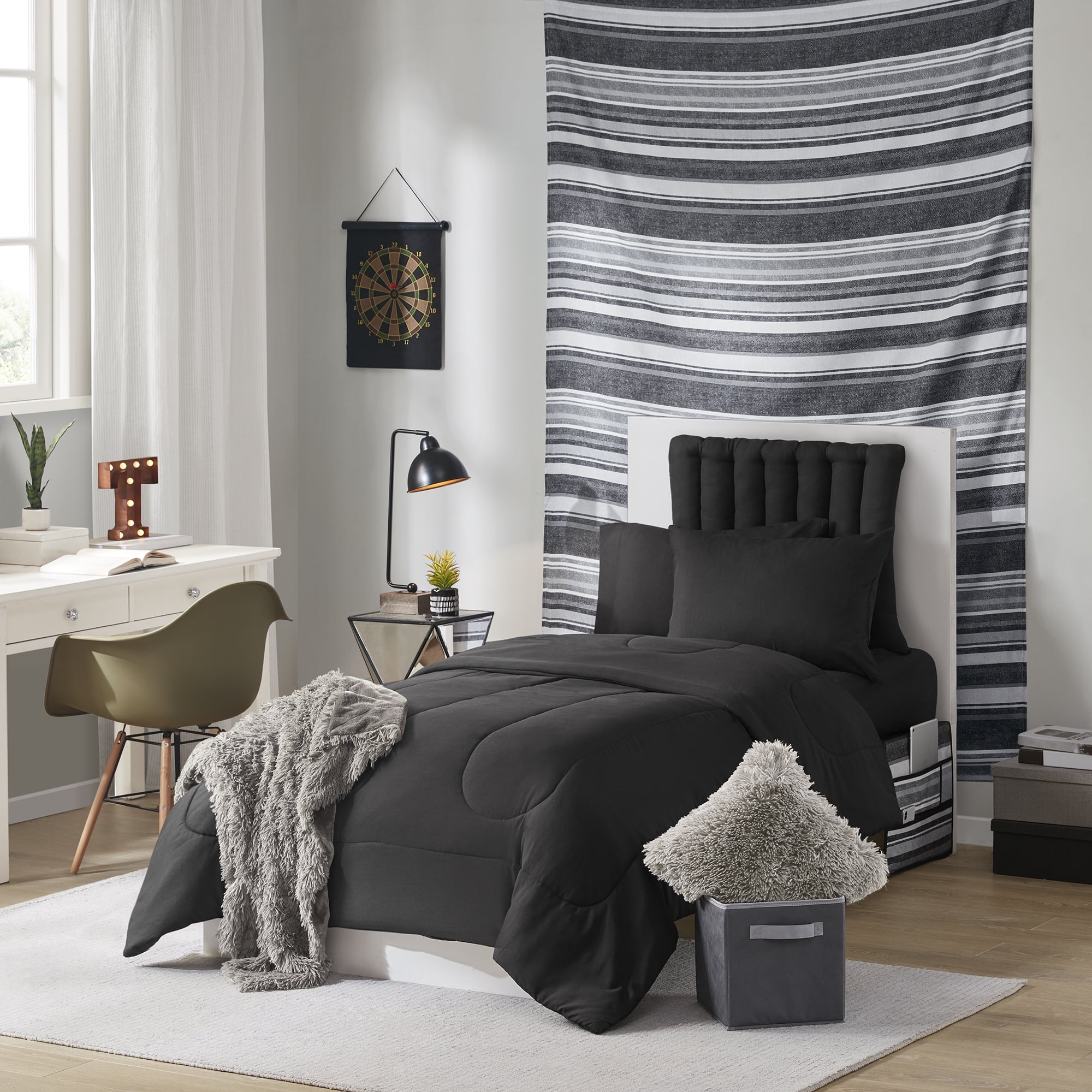 Mainstays 13 Piece Bed in a Bag Complete Striped Bedding Set with Bonus Blanket and Storage Set