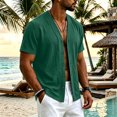 thumbnail image 2 of Uwinwear Mens Short Sleeve Shirts Button Up Shirts Linen Cotton Tops V Neck Plain Hawaiian Summer Beach T-Shirt Breathable Casual Wear,Green,XXXL, 2 of 8