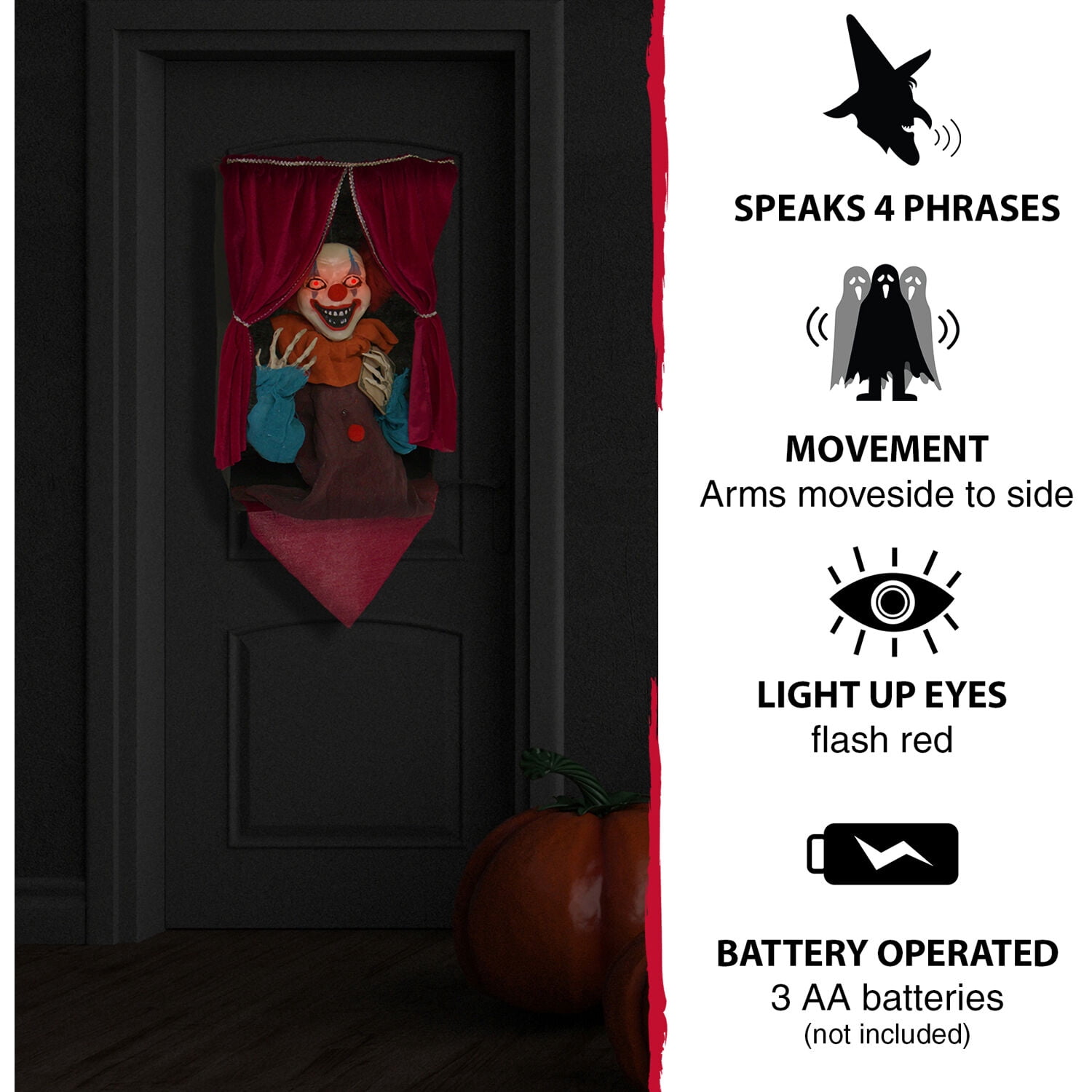 Haunted Hill Farm Animatronic Clown Indoor/Outdoor Halloween Decoration, 2.3 lbs.