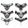 thumbnail image 2 of High Waist Underwear Women 6pack Lace Underwear Women's Thong Sheer Lace Open Crotch with Pearl Briefs Panties Black One Size, 2 of 3