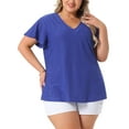 thumbnail image 1 of Blusa de manga acampanada de talla grande para mujer Agnes Orinda, con escote en V, camiseta hueca de primavera y verano, 1X azul real, 1 of 6