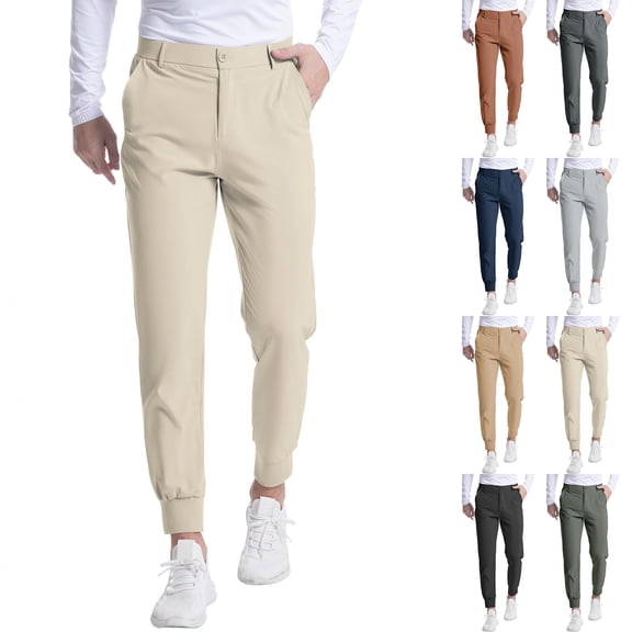 Men's Golf Joggers with Tapered Cuff and Button Closure Featuring 4-Way Stretch Fabric for Outdoor Sports Driving Range Practice Country Club Outings or Weekend Leisure Army Green L