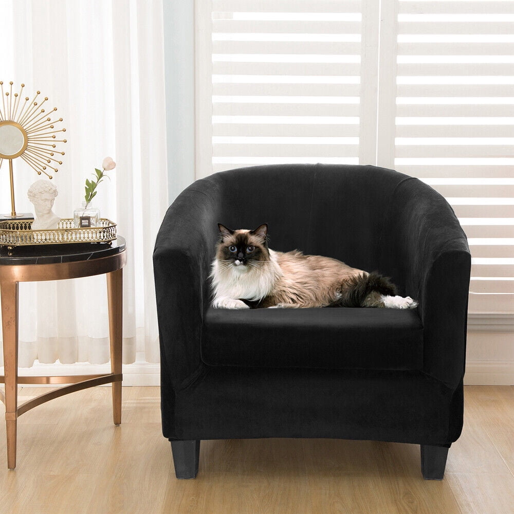 JIAN YA NA Stretch Velvet Club Chair Cover Tub Chair Covers Armchair Sofa Slipcover Furniture Protector for Living Room 2 Pcs/Set（Black）
