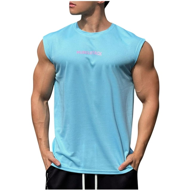 Mens Verano Casual sin Mangas Fitness Y Deportes Cómodo Cuello Redondo Tanque