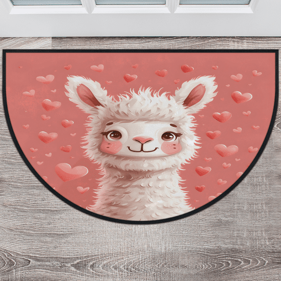 CURLYOOT Cute Animal Alpaca Llama Half Round Door Mat 40'' x 63'', Indoor Outdoor Entrance Rug, Semi Circular Area Rug, Non Slip Washable Absorbent Doormat, Laundry Room Rug