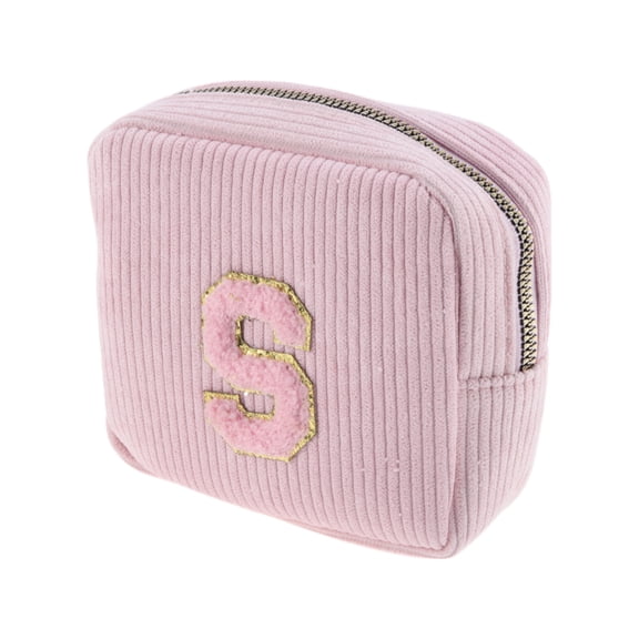 Unique Bargains 1 Pc Letter S Pattern Makeup Bag for Travel Pink Corduroy