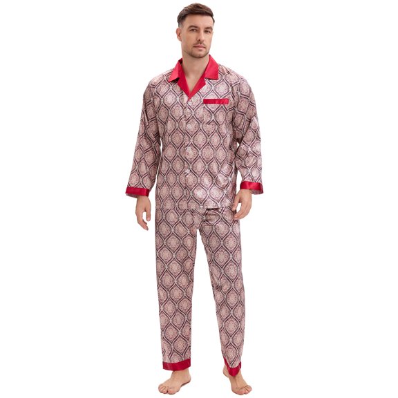DARING DIVA Men's 2-Piece Button Down Printing Sleepshirt Pajamas Set M Red Gray