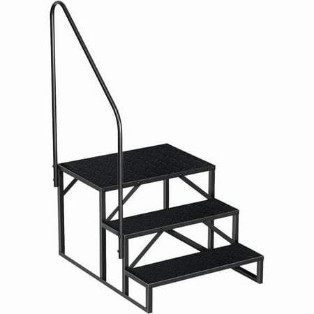 BAYUELSWU RV Steps with Handrail, 3 Step RV Stairs 660 lbs Load Capacity, Ladder Hot Tub Steps with Handrail, Step Ladder with Anti-Slip Panel for Reaching and Getting High